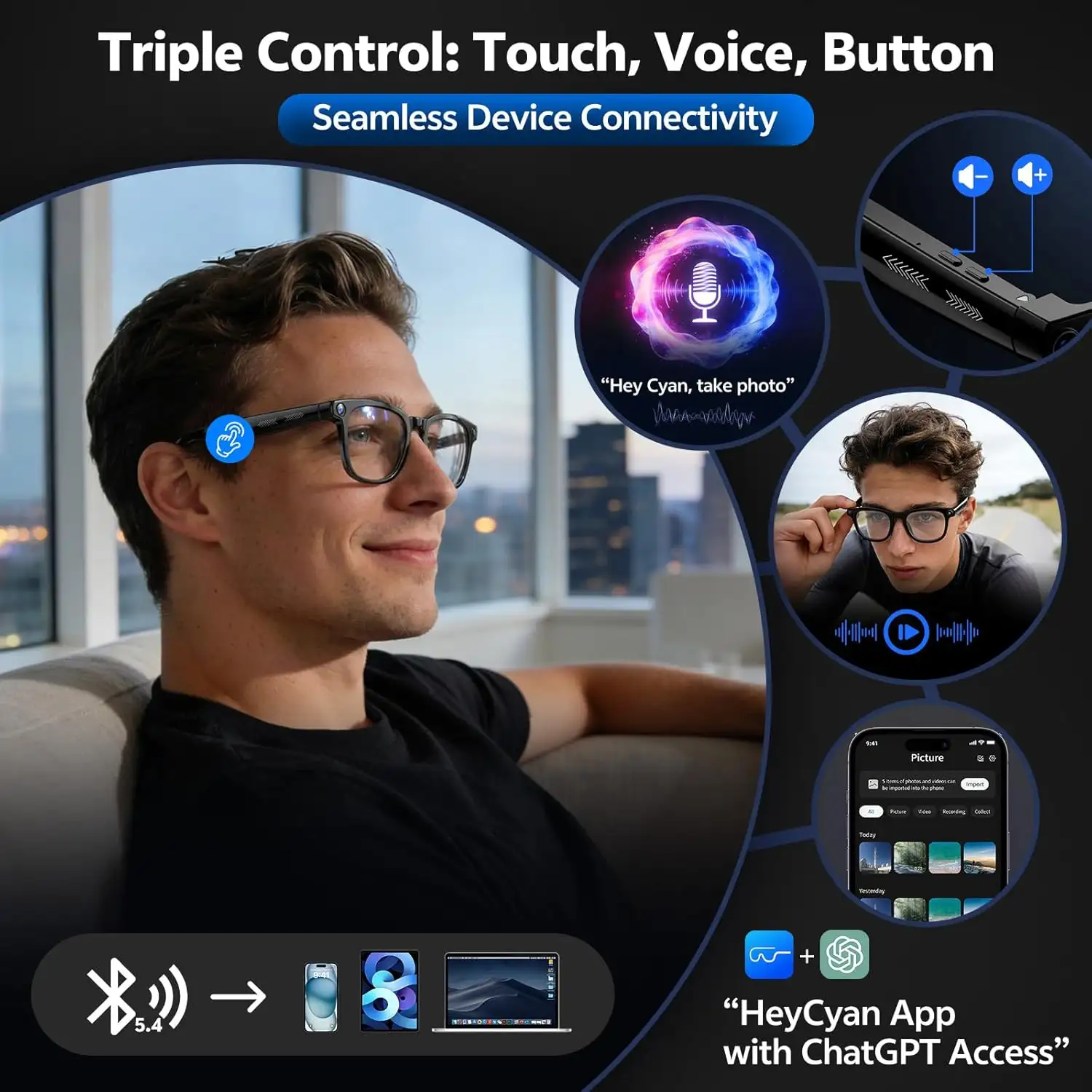 Glasses connected to a smartphone