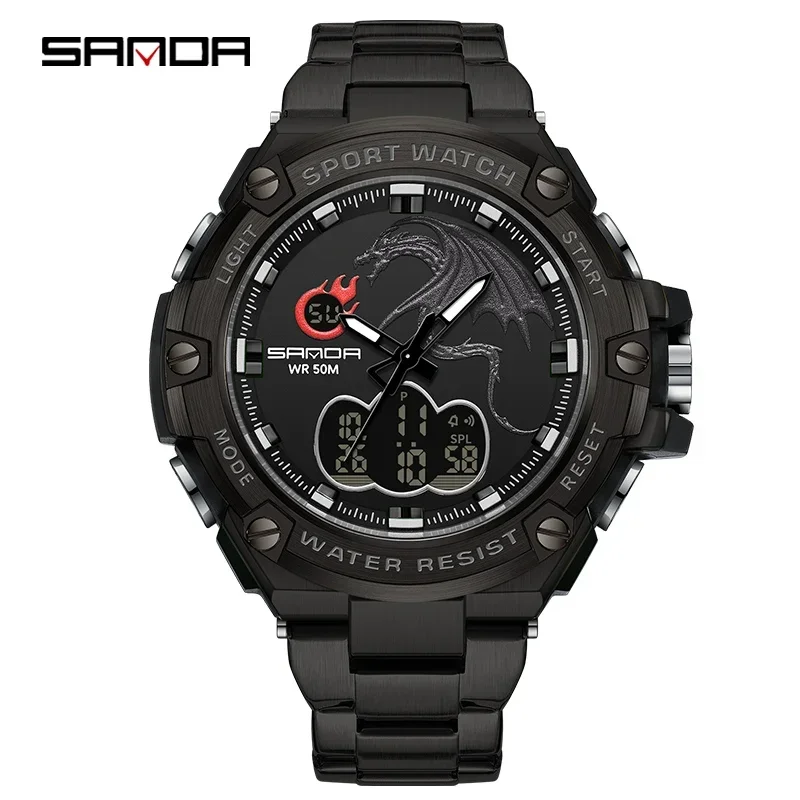 

SANDA 3185 New Design For Men Stainless Steel Strap Alarm Mode Waterproof Shock Resistant Outdoor Sports Chronograph Wristwatch