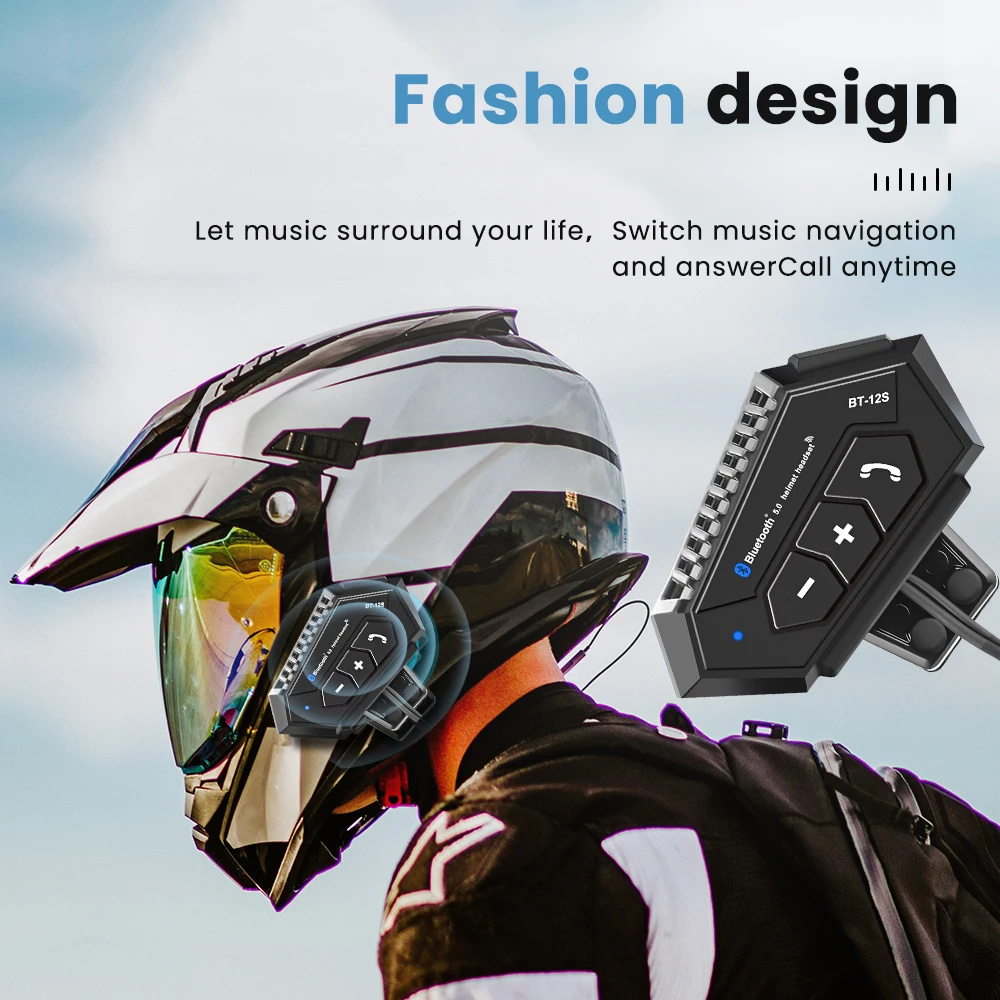 Motorcycle Helmet Headset Bluetooth 5.0+CSR Earphones 2000mah Battery Anti-interference Handsfree For Full/Half Face Helmet