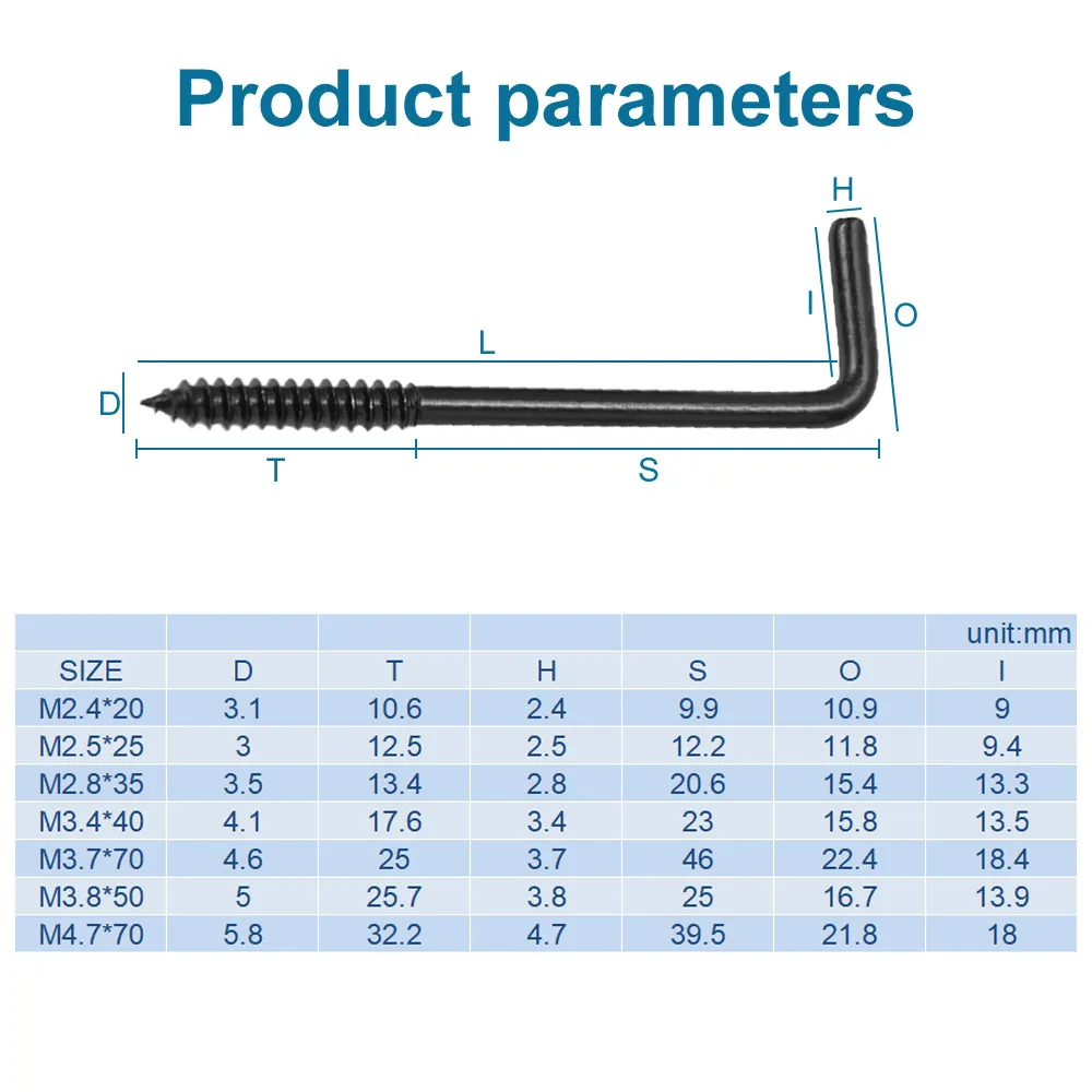 10 PCS Garden Steel L Shaped Hooks Spiral Black Screw in Ceiling Hooks Seven Models Right Angle Spiral Hanger Hook Photo Frame