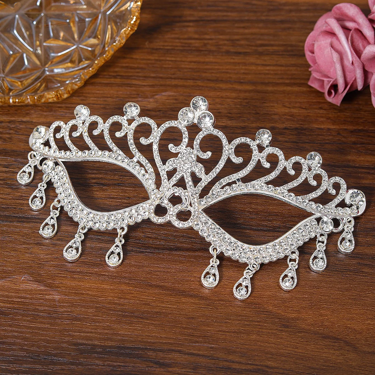 Fashion Crystal Rhinestone Bridal Mask Wedding Accessories For Women Bride Dancing Party Tassel Masks Banquet Accessories image 5