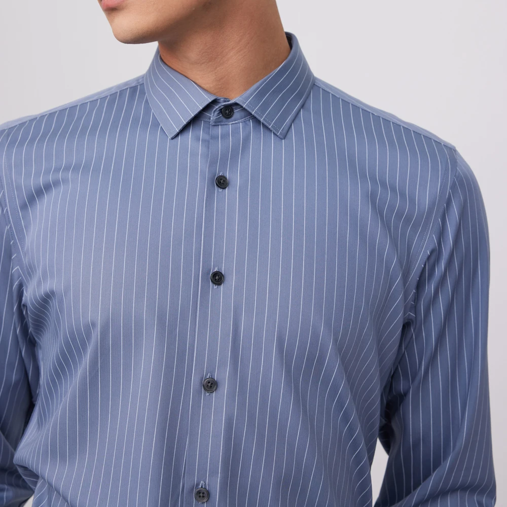 

Men's Stretch-Fit Striped Business Shirt - Easy Care Comfortable Fabric, Long Sleeve, Button-Up Collar for Casual & Formal Wear