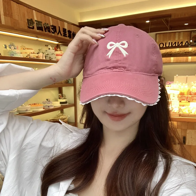 

Lace Bow Baseball Cap for Women Adjustable Partysu Wide Brim Cotton Small Face Golf Cap Sun Protection Hat Summer Sun Woman Hat