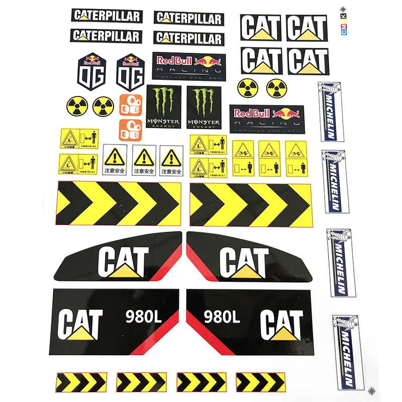 Autocollant CAT 980L A40G WA470, 1/14 RC, chargeur hydraulique, treuil, camion, ingénierie, télécommande, voiture, bricolage