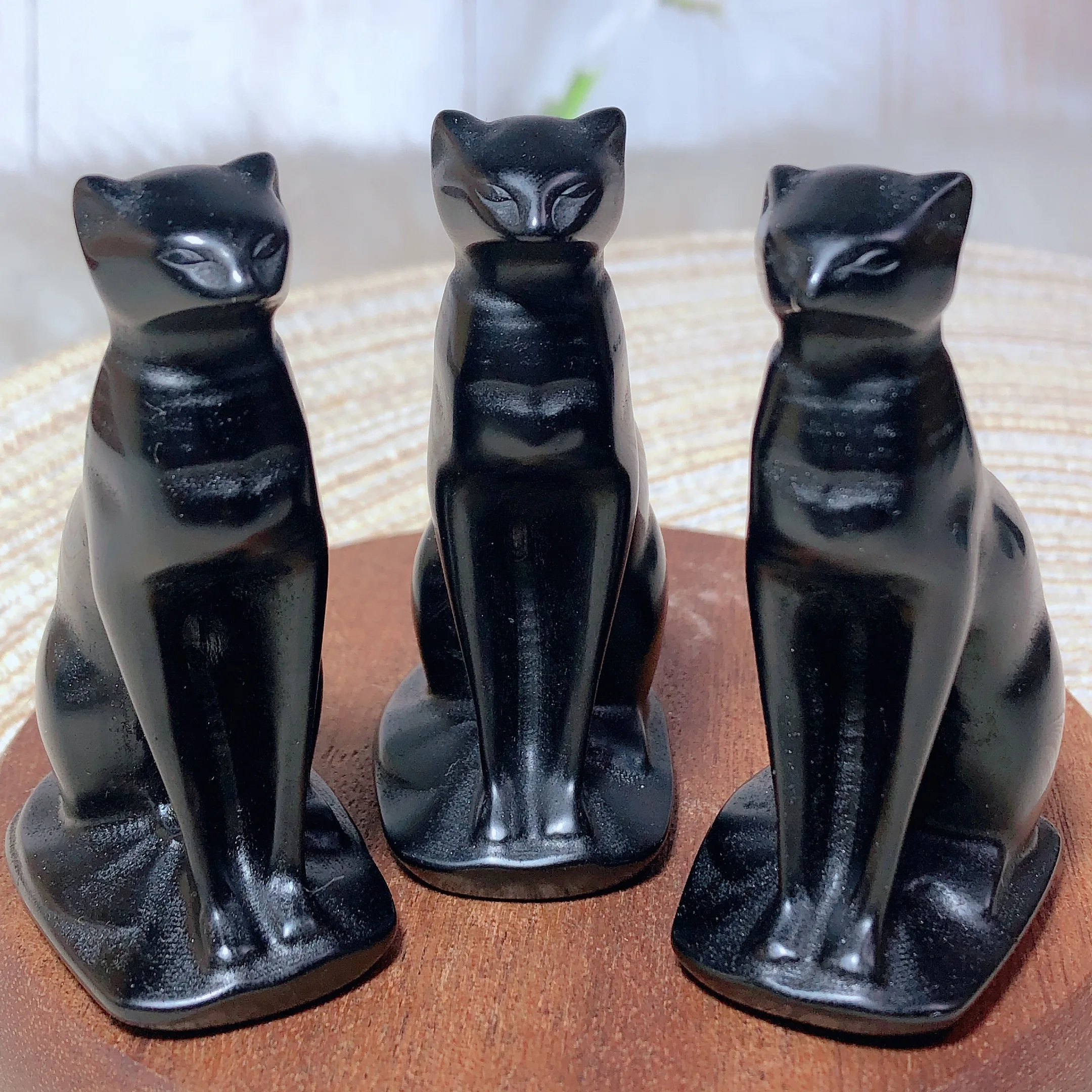 

Natural Crystal Black Obsidian Egyptian Cat Small Size Carved Healing High Quality Mineral Home Decorations Room Decor Gift