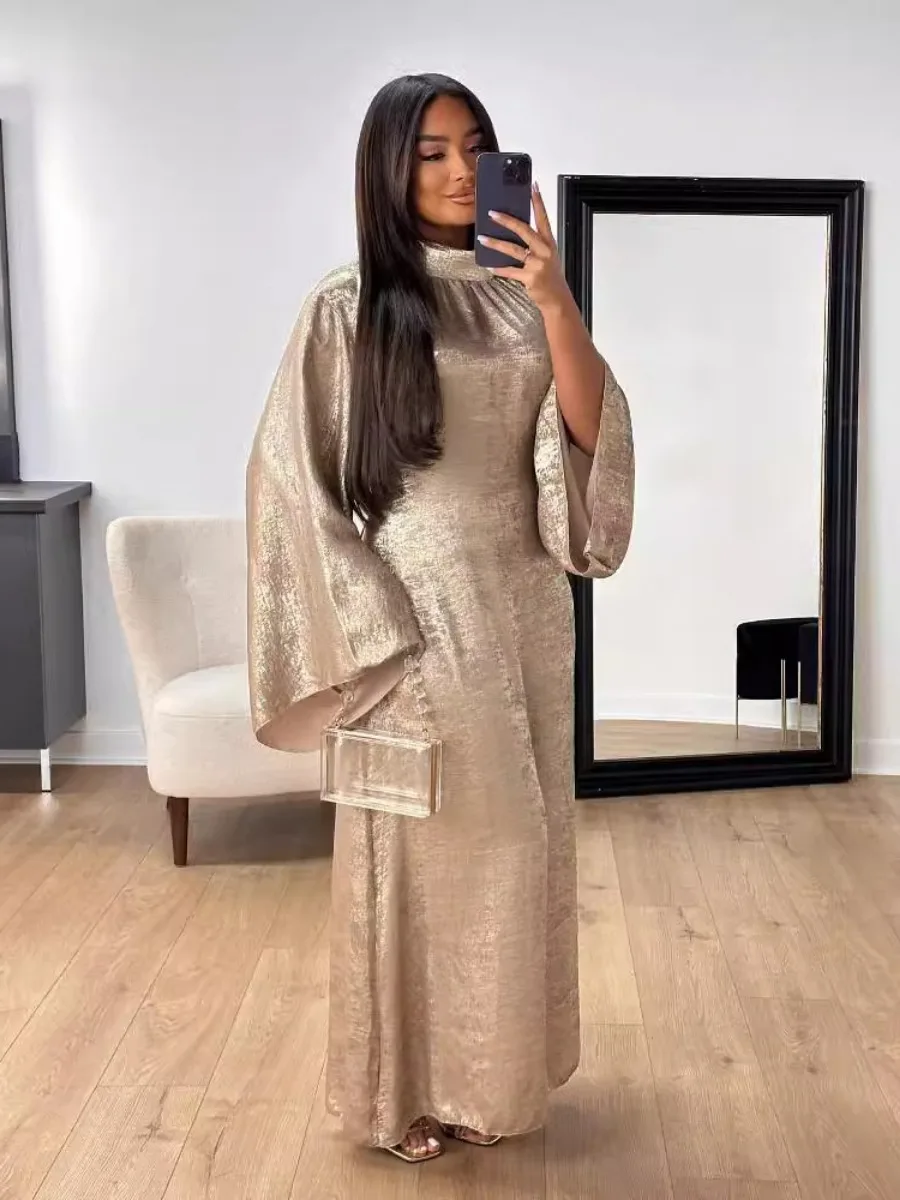 Eid Muslim Silky Party Dress for Women Ramadan Abaya Long Dresses Morocco Vestidos Largos Dubai Turkey Robe Jalabiya 2024