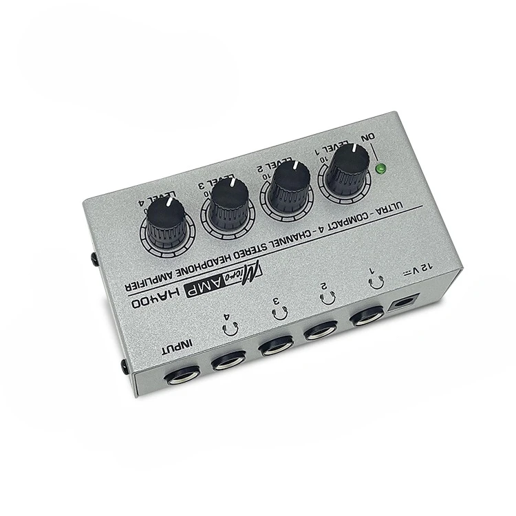 Headphone Amplifier Stereo Ultra Compact 4-Channel Headphone Amp Splitter for Studio and Stage with 12V Power Adapter