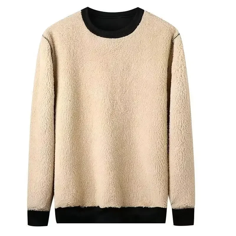 M-5XL Winter Thermal Underwear Men Casual Solid Color Fleece Sweatshirts Wool Liner Sweater Keep Warm Underwear Pullover Tops