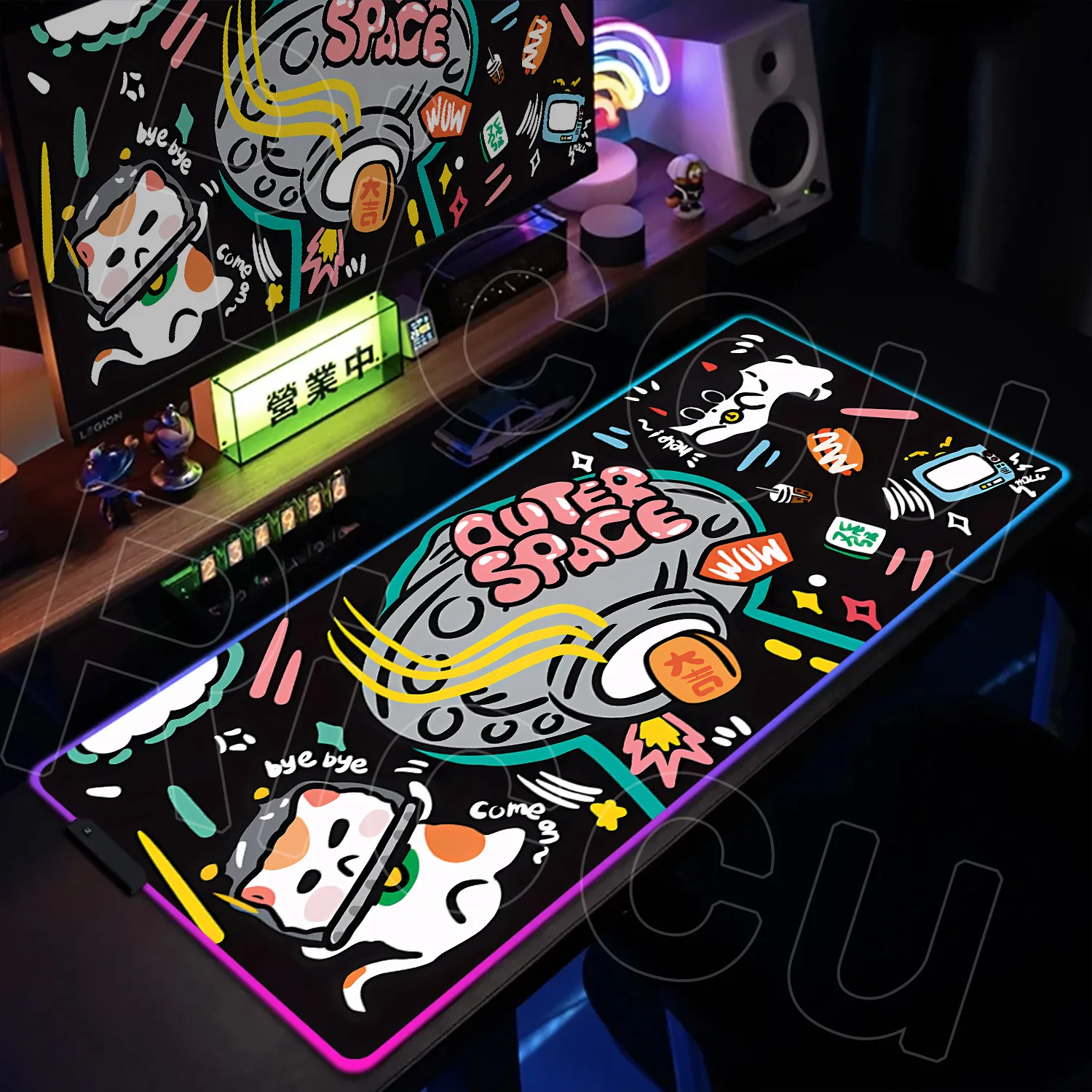 

RGB Mousepad Graffiti Style Colorful LED Light Cartoon Mouse Pad XXL Computer New HD China Lucky Money Cat Be Luminous Table Mat