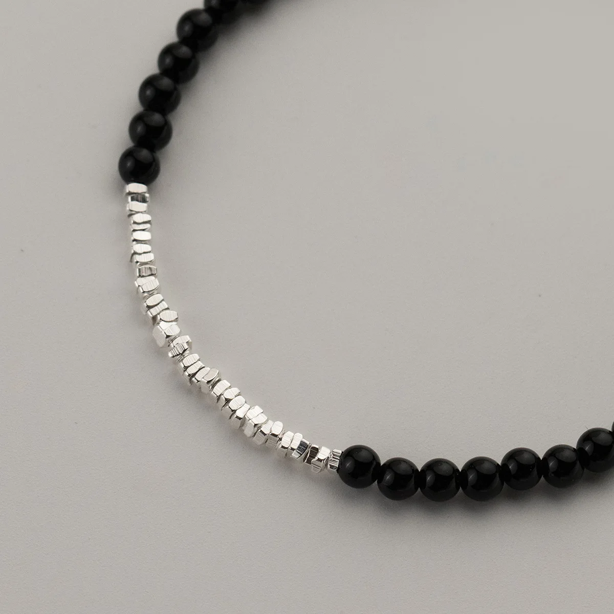La Monada 15+4.5cm Irregular Bead Bracelets For Women Silver 925 Synthesis Black Onyx Sterling 925 Silver Women\'s Bracelet