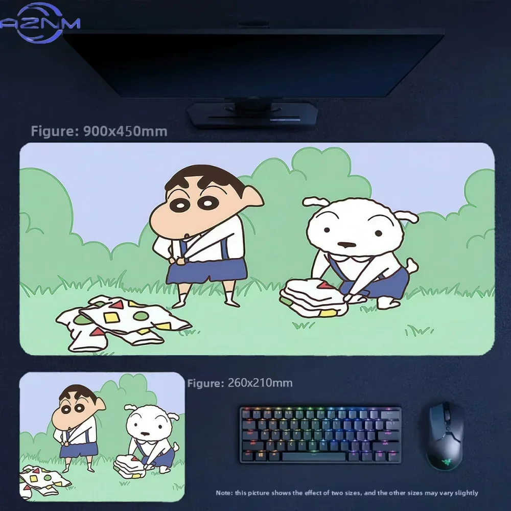 Anime Crayon Shin-chan and Shiro Folding Clothes Large Mousepad Rubber Non-Slip Gaming Desk Mat Keyboard Pad for Home Office Dec