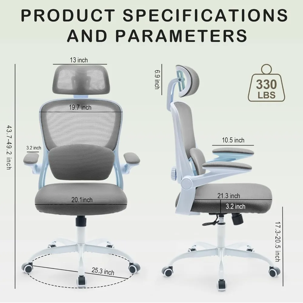 Verstellbarer Bürostuhl aus Netzstoff mit hoher Rückenlehne, automatischer Lendenwirbelstütze und Neigungsschloss für den Heimgebrauch