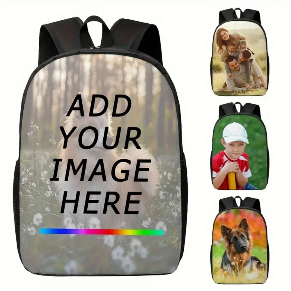 Custom Photo Logo Text Print Backpack Personalized Laptop School Book Bag Travel Daypack For Students Adults