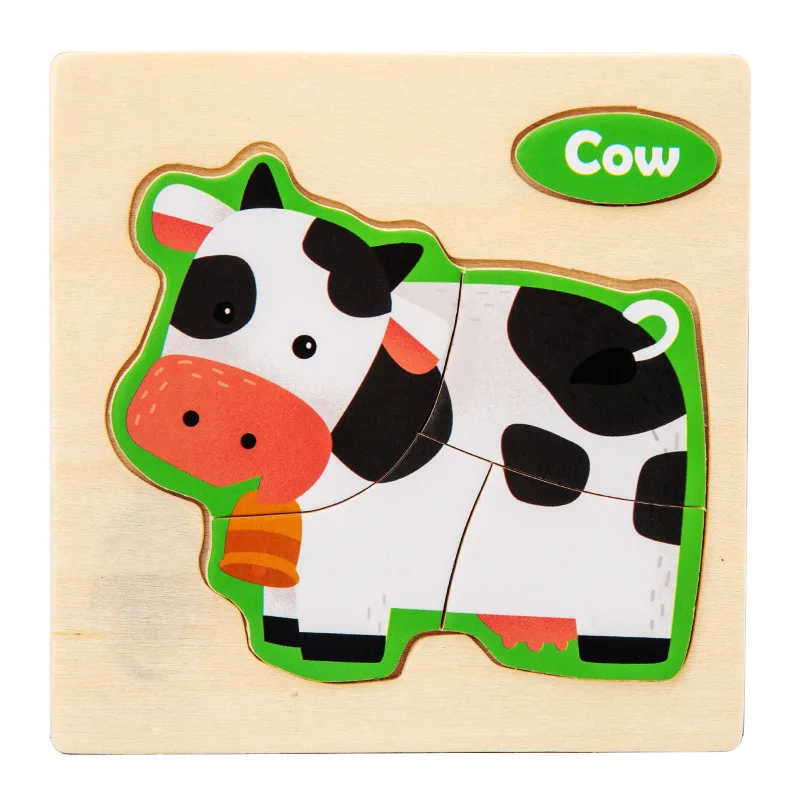 3D Jigsaw Puzzle animal de madeira para crianças, cartoon board, aprendizagem precoce, brinquedos educativos para crianças, presentes do bebê, tamanho pequeno