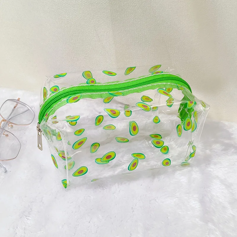 PVC Makeup Bag Fashion Transparent Travel Portable Mini Wash Storage Bags Strawberry Flower Print Women Zipper Cosmetic Bag