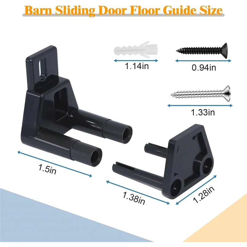 Guía de piso para puerta corredera A93E-RV con tornillos, guía de puerta corredera de montaje en pared ajustable, guía de puerta estilo granero, paquete de 2