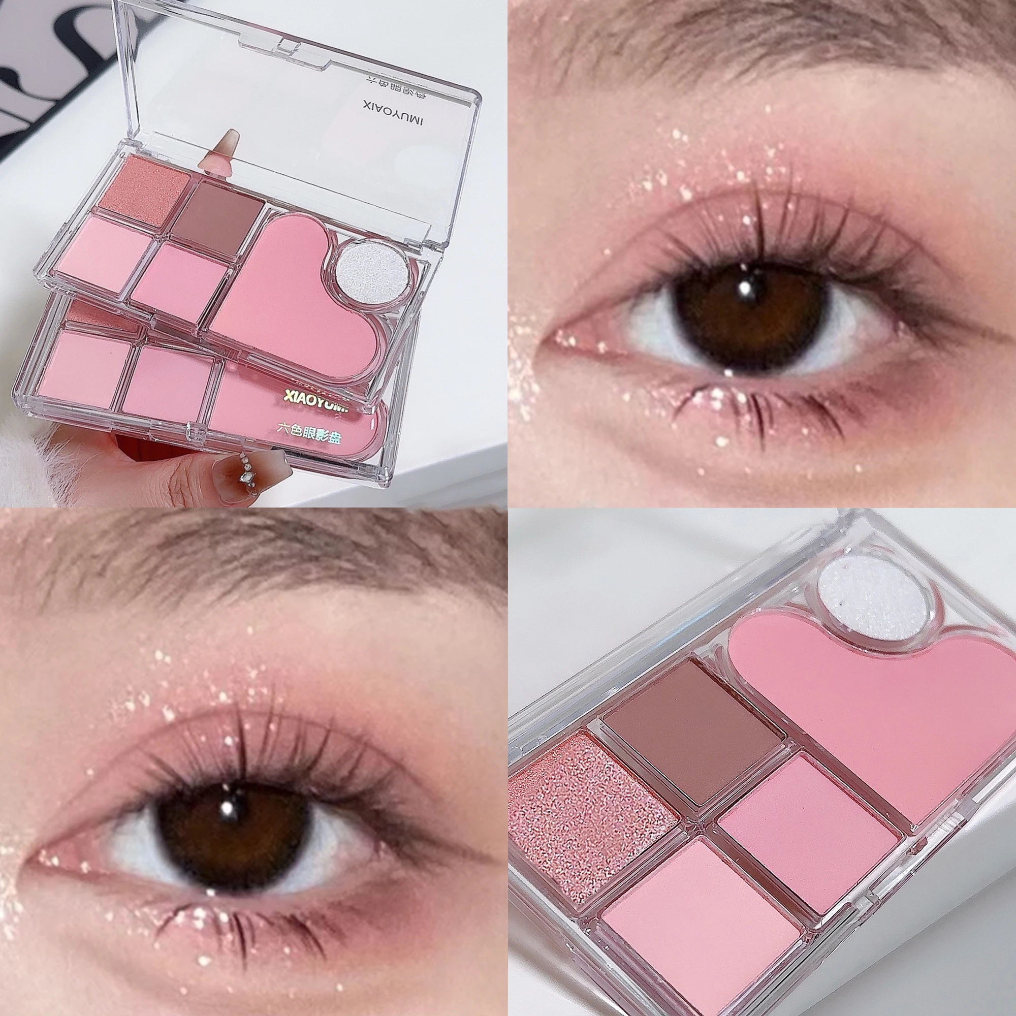 Light and shadow integrated eye shadow tray matte pearl tender pink makeup pure desire style six-color eye shadow