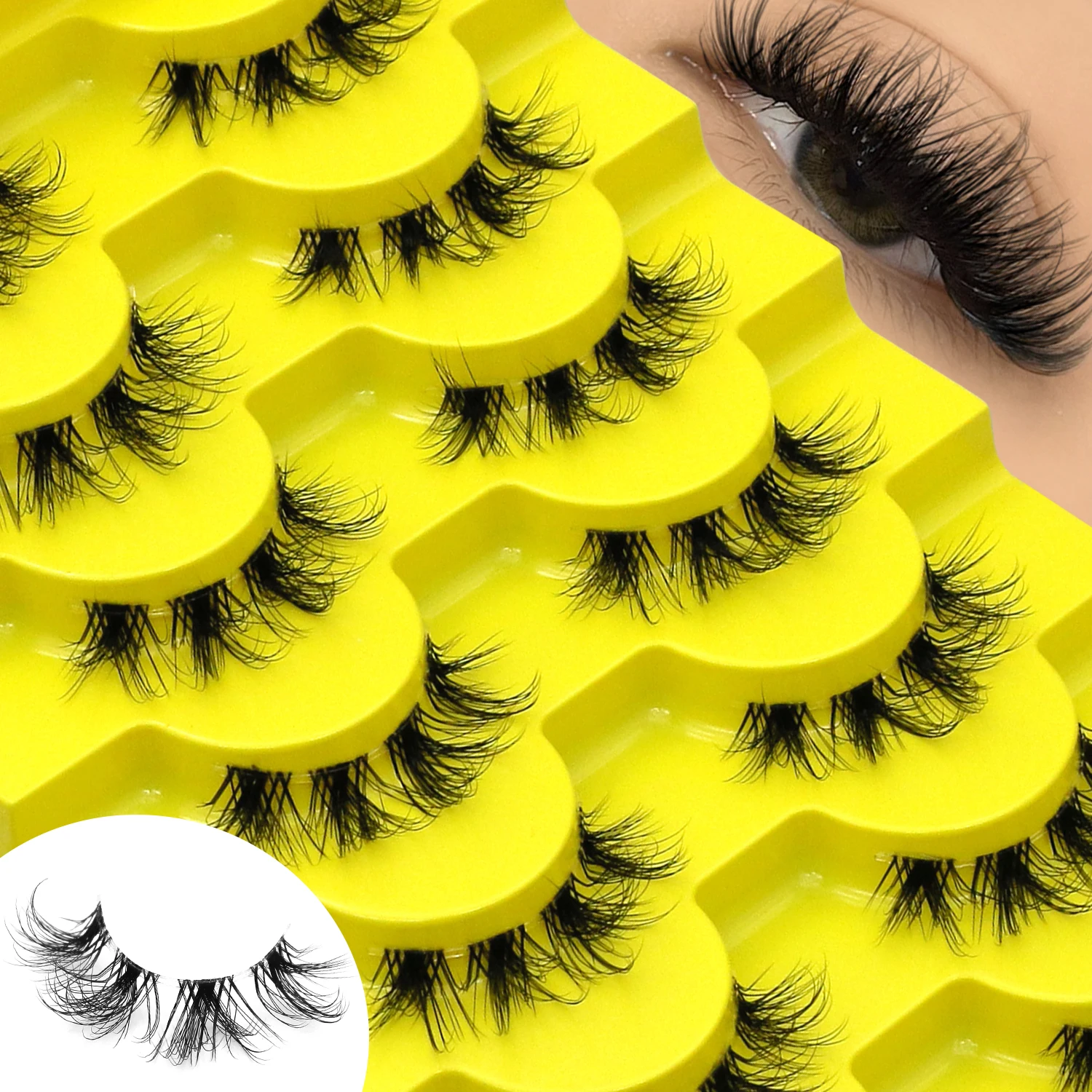 VELTRINAY Kurze, natürliche Wimpern, zart gefädelte, gekreuzte künstliche Wimpern, natürlicher Look, künstliche Nerzwimpern, transparentes Band, künstliche Wimpern, Make-up – Detail 5