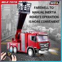 HUINA 1:18 9 Channel Remote Control Alloy Fire Sprinkler Truck Toys for Boys Girls LED RC Fire Fighting Truck with Aerial Ladder