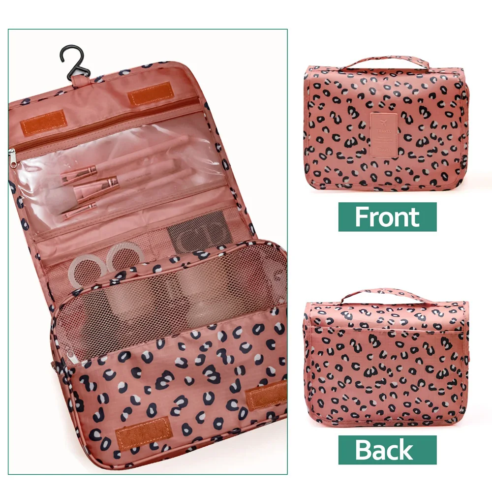 1PC Pink Leopard Toiletry Bag for Traveling Women,Makeup Bag with Zipper, Hanging Travel Toiletry Bag Cosmetic Bags