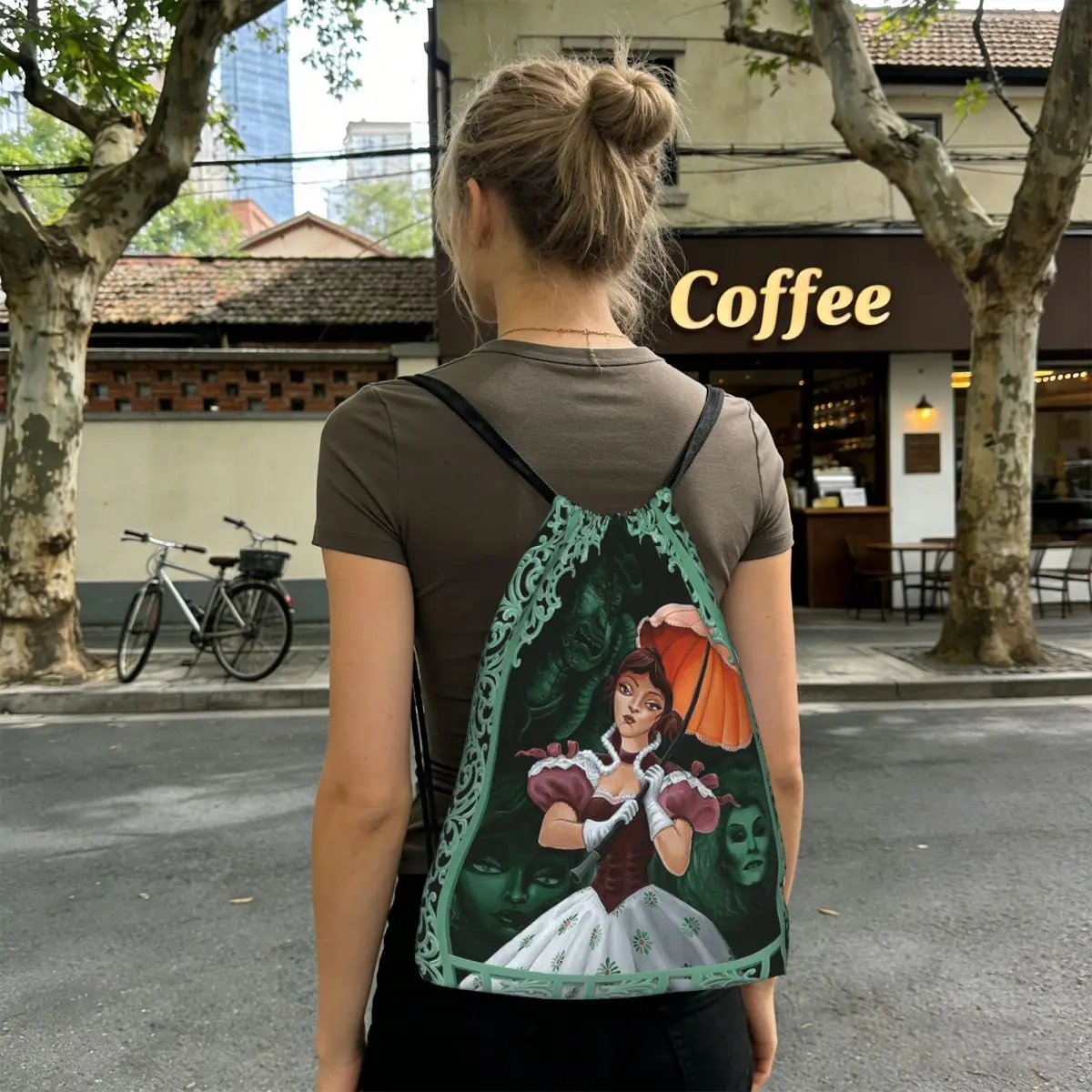 Gothic Vampire Halloween Haunted Mansion Backpacks Portable Drawstring Bags Storage Bag Book Bags for Travel Students