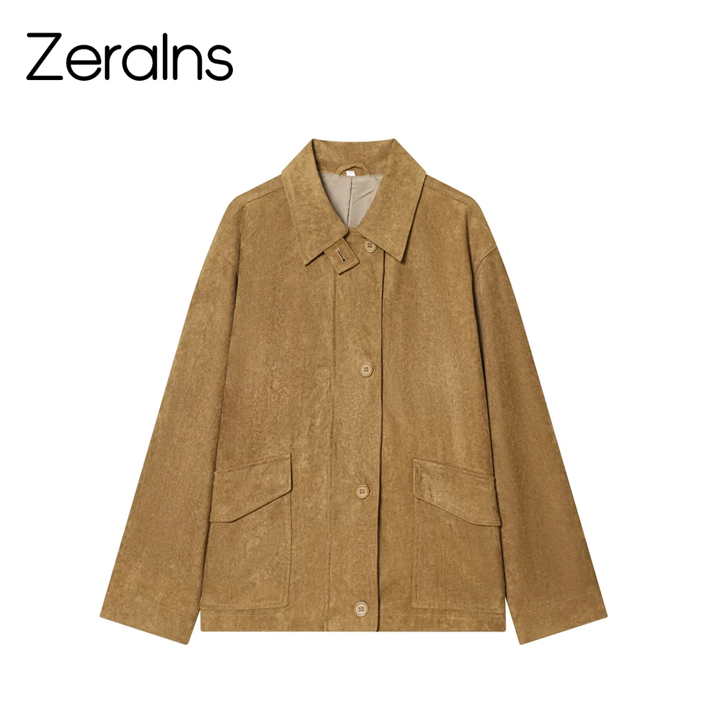 

ZERAINS 2025 новое женское модное простое европейское и американское зимнее универсальное замшевое текстурированное пальто