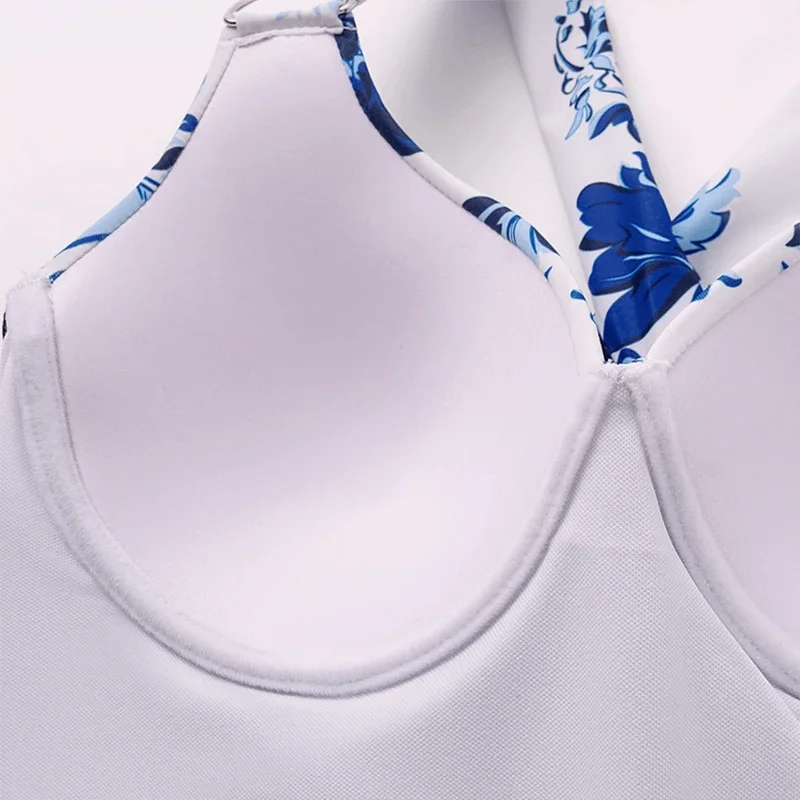 Flaxmaker Women One Piece Swimsuit Vintage Flower Print Swimsuit and Skirt Sexy Adjustable Sling Lace Up Bohemian Beahwear