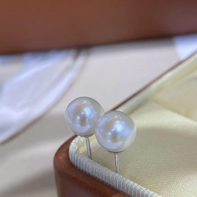

Natural AK Pearl Earrings, Plain Studs, 7-8mm, Perfectly Round, Delicate, Super Shiny, Simple, and Versatile