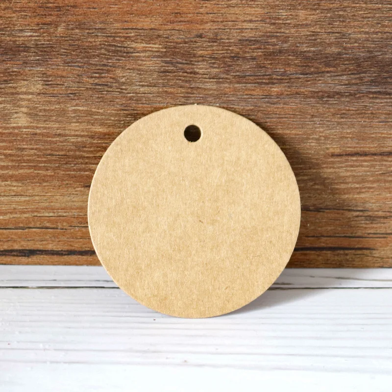 100pcs 3-5cm Round Kraft Paper Tags with Strings Wedding Birthday Christmas Party Gift Hang Tag Labels Packaging Supplies Decor