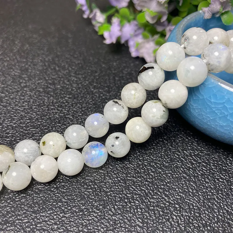 Fine Natural Sri Lanka Ink Blue Moonstone Round Gemstone Beads For Jewelry Making  DIY Bracelet Necklace 6/8/10MM 1strand 15\'\'