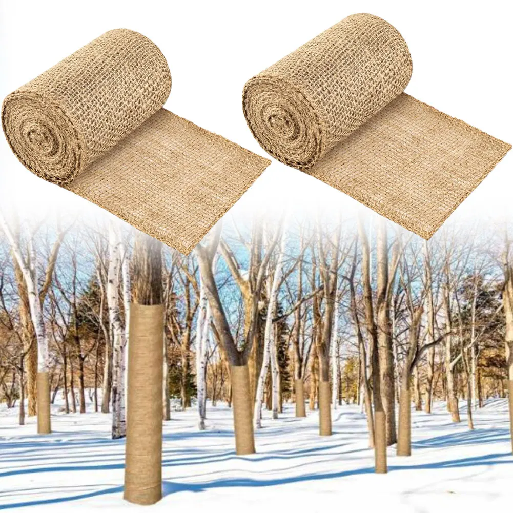 2 Rolls Burlap Linen Cloth Tree Wrap Anti-freeze Moisturizing Cold-proof Warm Keeping Shrub Plant Wraps Tree Protector
