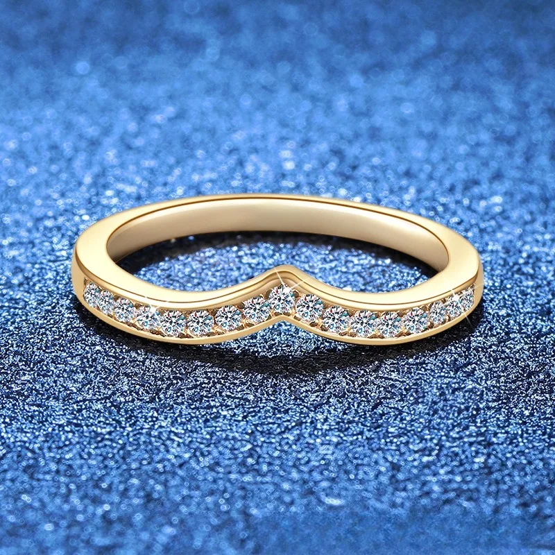 

S925 Sterling Silver V Shape Stackable Ring Full Diamond Moissanite D Color Eternity Wedding Band for Women