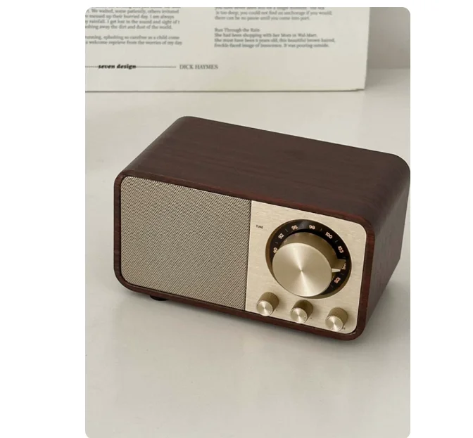 Vintage Wooden Bluetooth Speaker 20W FM Radio HiFi Bass Wireless Desktop Audio with TF USB AUX Rechargeable Portable Home Gift