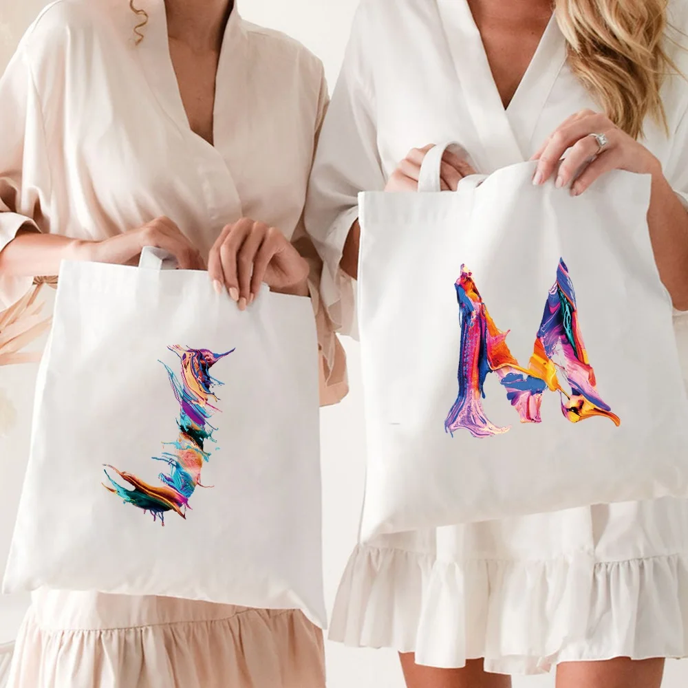 Large Capacity Shopping Bags Women Canvas Shoulder Bag  Paint Letter Printing Handbags Casual Tote Grocery Storage Bag for Girls