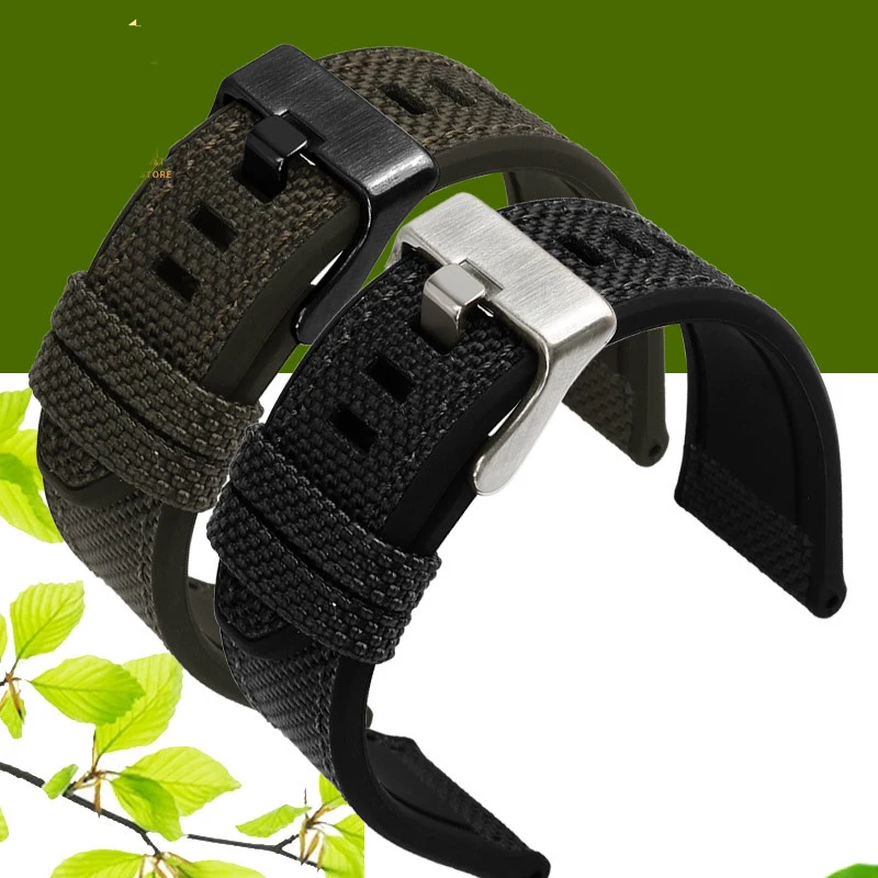 

24mm 26mm 28mm Canvas Silicone Watch Strap For DIESEL DZ4500 DZ4506 DZ7420 DZ4318 Pei-nahai PAM985 Nylon Rubber Bottom Watchband