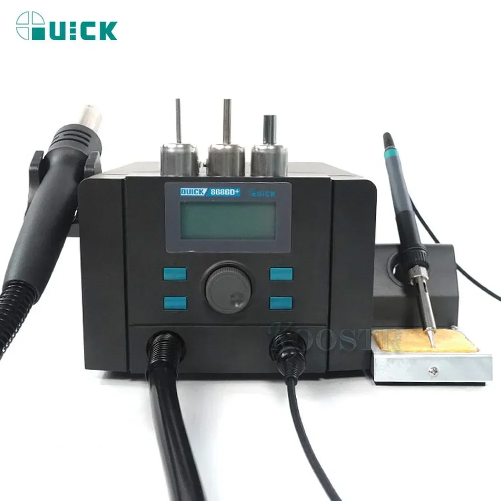 QUICK 8686D+ Hot Air Gun Electric Welding Station K8 TS1100 2 in 1 LCD Display Lead-free Soldering Station Rework Station+Nozzle