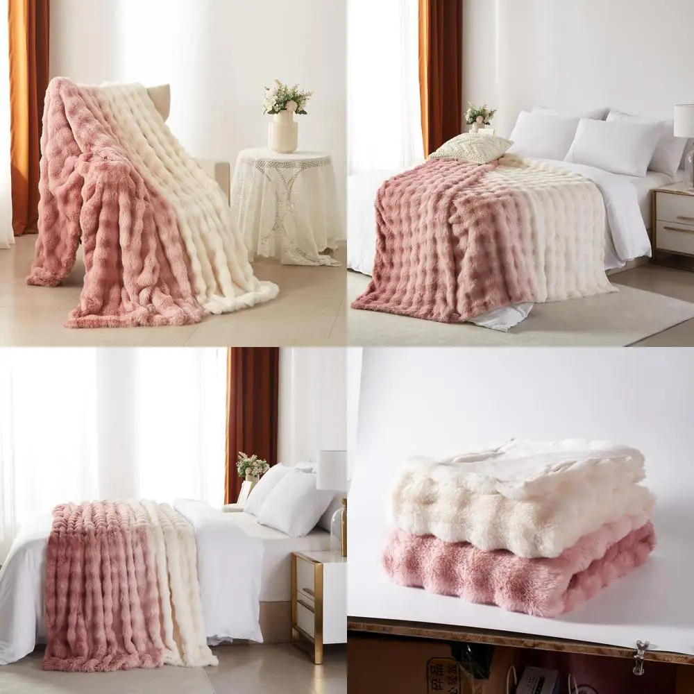 

Thick Plush Rabbit Fur-Like Throw Blanket, 90 x 90, for Cozy Living Spaces