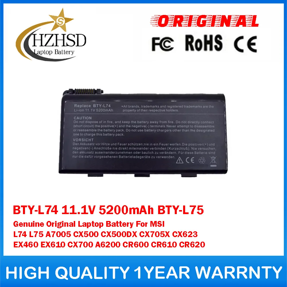 

BTY-L74 11.1V 5200mAh BTY-L75 Genuine Original Laptop Battery For MSI L74 L75 A7005 CX500 CX500DX CX705X CX623 EX460 EX610 CX700