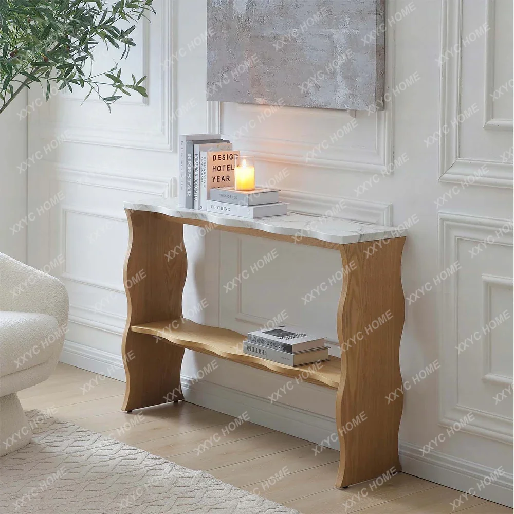 Modern light luxury marble entrance table Solid wood entrance hall entrance table Living room storage Long table Sofa back few