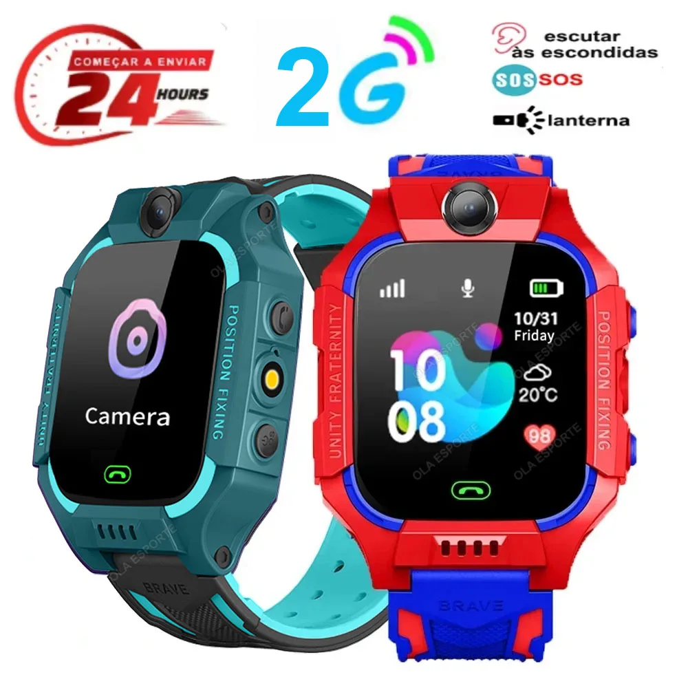 2026 New 2G Kids Smart Watch Sim Card Call HD Camera GPS Location SOS IP68 Waterproof LED Flashlight Smart Watch Boys Girls Gift