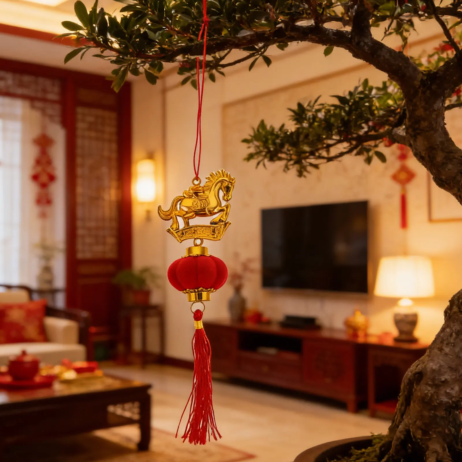 10Pcs Golden Chinese Zodiac Horse Charms Spring Festival Hanging Ornaments Lunar New Year Tree Decoration Prosperity Pendant Set view 4