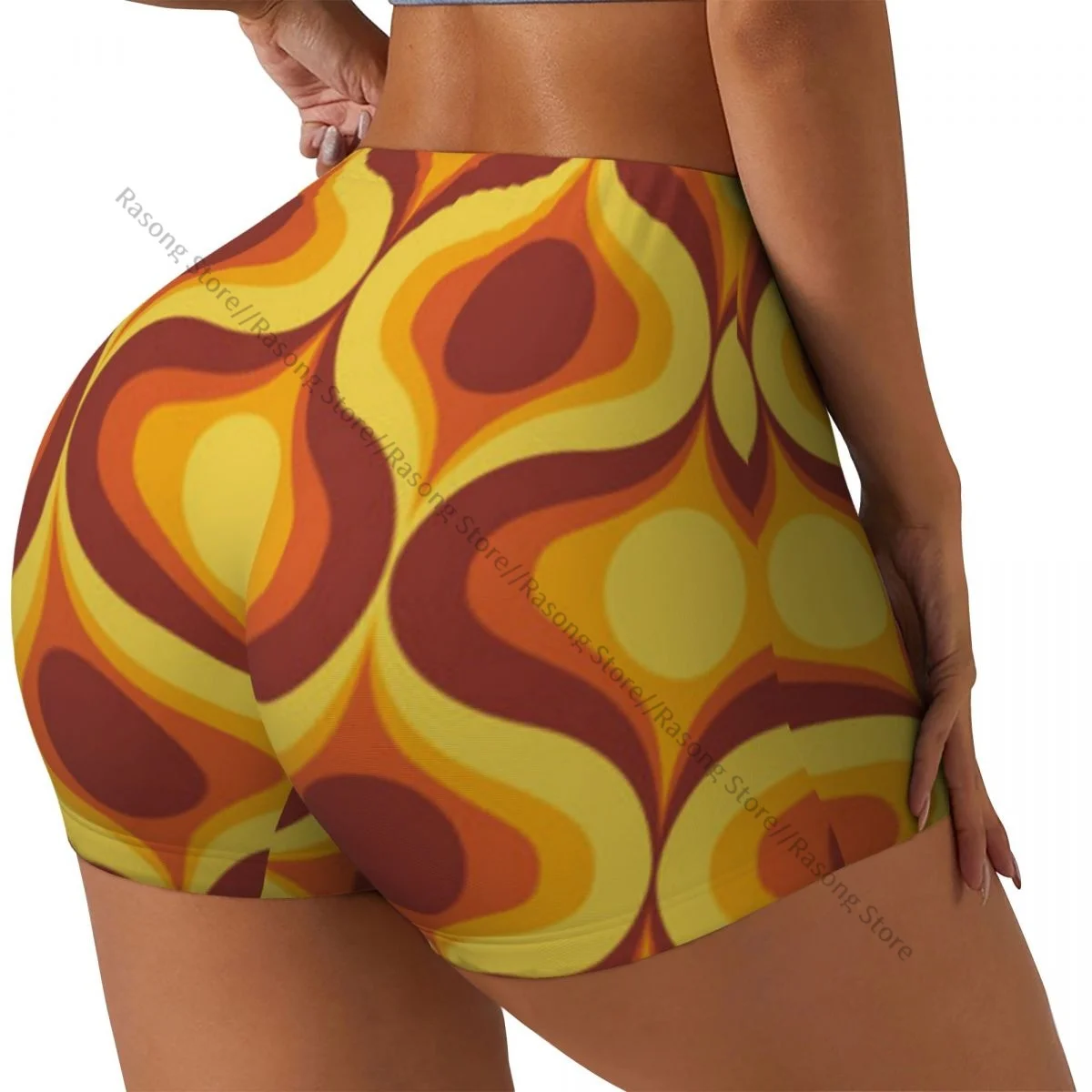 Women Yoga Shorts Retro 70s Ogee Ovals Pattern Workout Shorts Fitness quick-dry Ladies Yoga Gym Running Short Pants Sportswear