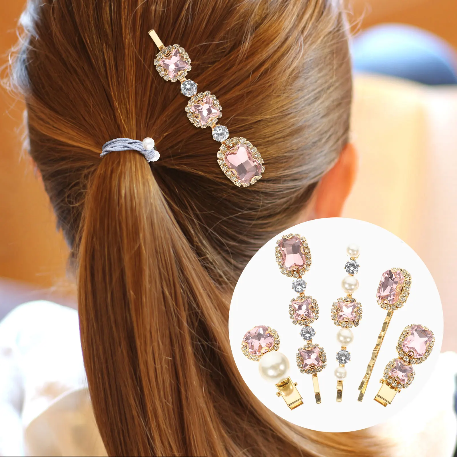 

5 Pcs Clips Rhinestone Hair Headdress Snap for Women Charms Bobby Pin Decorative Barrette Pink Girl