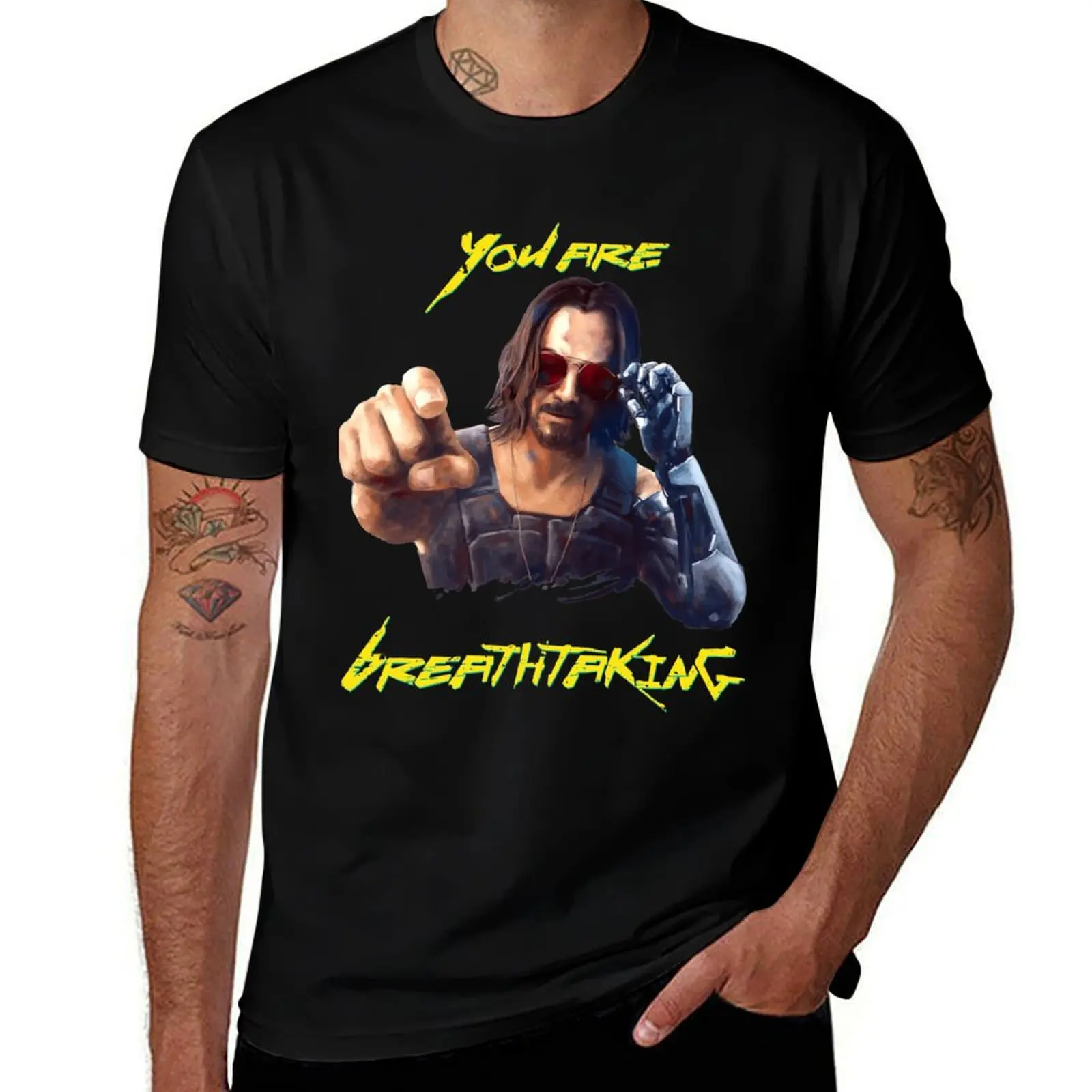 

Cyberpunk You're Breathtaking, Keanu, Johnny Silverhand T-Shirt man t shirt heavy cotton t shirts for man pack white T-shirt