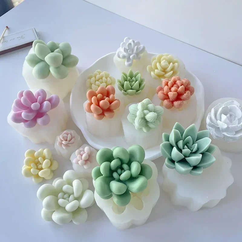 

3D Silicone Candle Mold Forms Simulation Succulent Cactus Scented Candle Plant Flower Soap Aromatherapy Candle Making Mold Craft