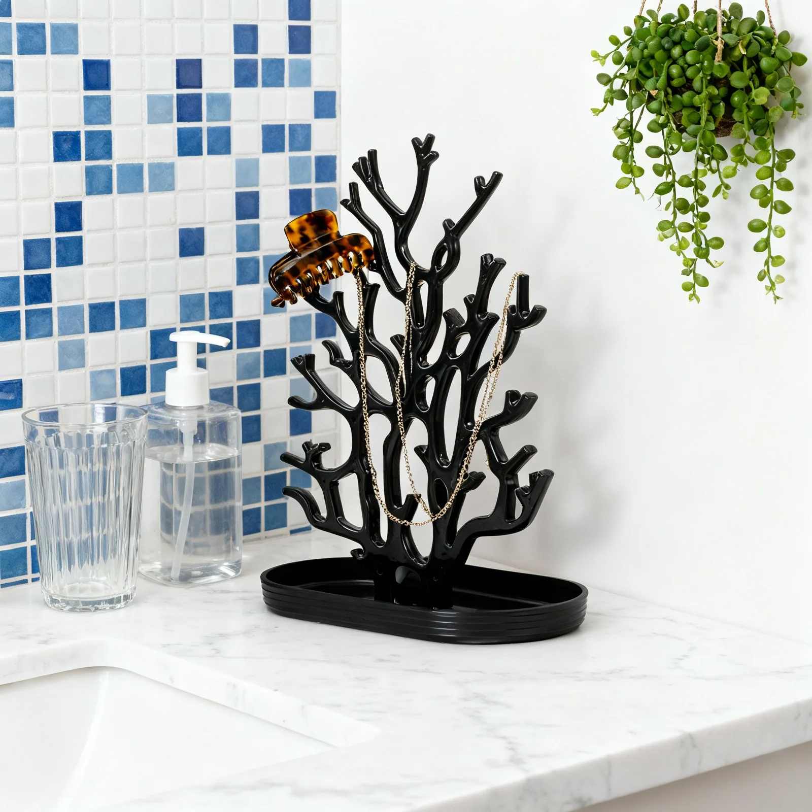 

Jewelry Display Organizer Coral Shape Black Modern Stand for Earrings Necklaces Bracelets Visible Storage Bedroom Bathroom Decor