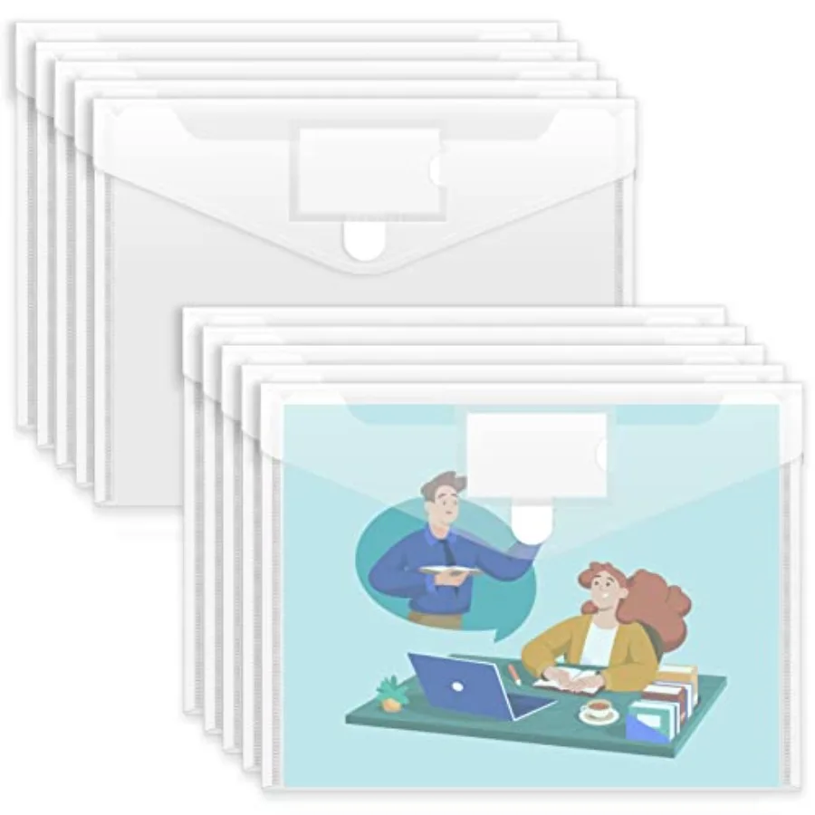 

Pack Plastic Envelopes File Folders, Clear Folder for Document US Letter A4 Size Poly Envelopes with Label Pockets for School H