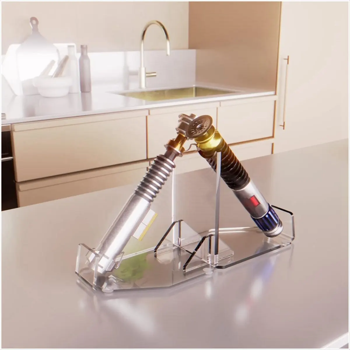 ABJS Lightsaber Stand Desktop Double-Bladed Lightsaber Display Holder Acrylic Lightsaber Hilt Stand Desktop Display Stands