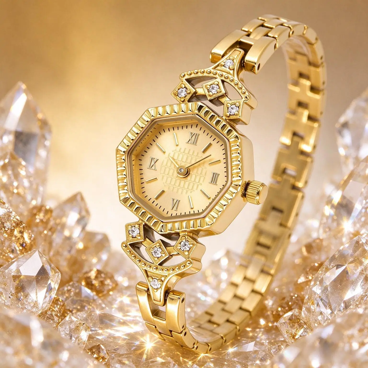GULENA Vintage Octagon Ladies Watch Crystal Inlaid Japan MIYOTA Quartz Waterproof Small Dial Bracelet Wristwatch Gift