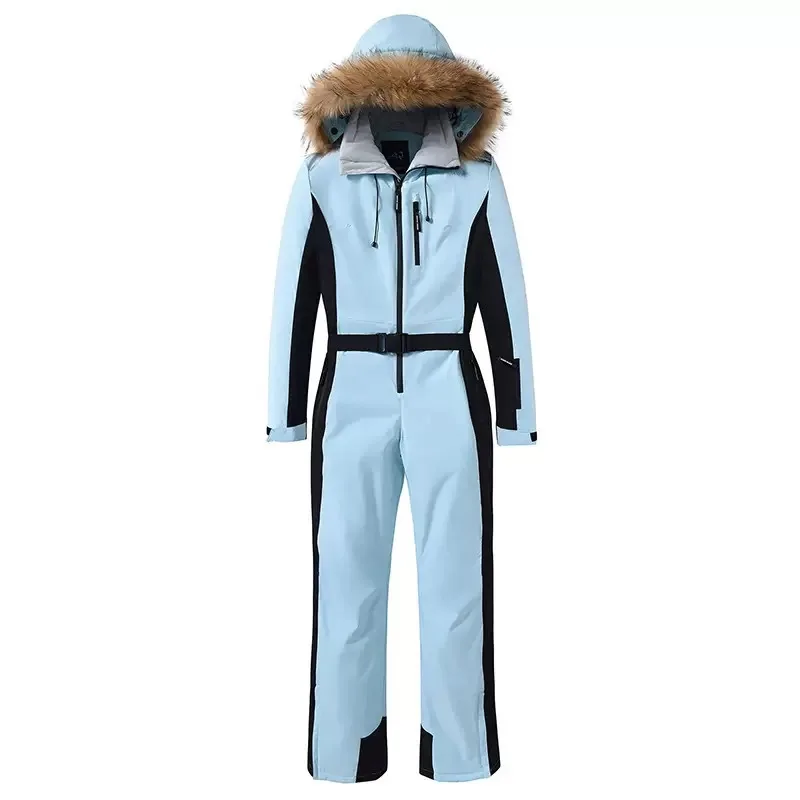 Winter Women's Slim Fit 1Piece Zipper Ski Suit Thickened Warm Waterproof Breathable Windproof Outdoor Ski Jacket Sports Set